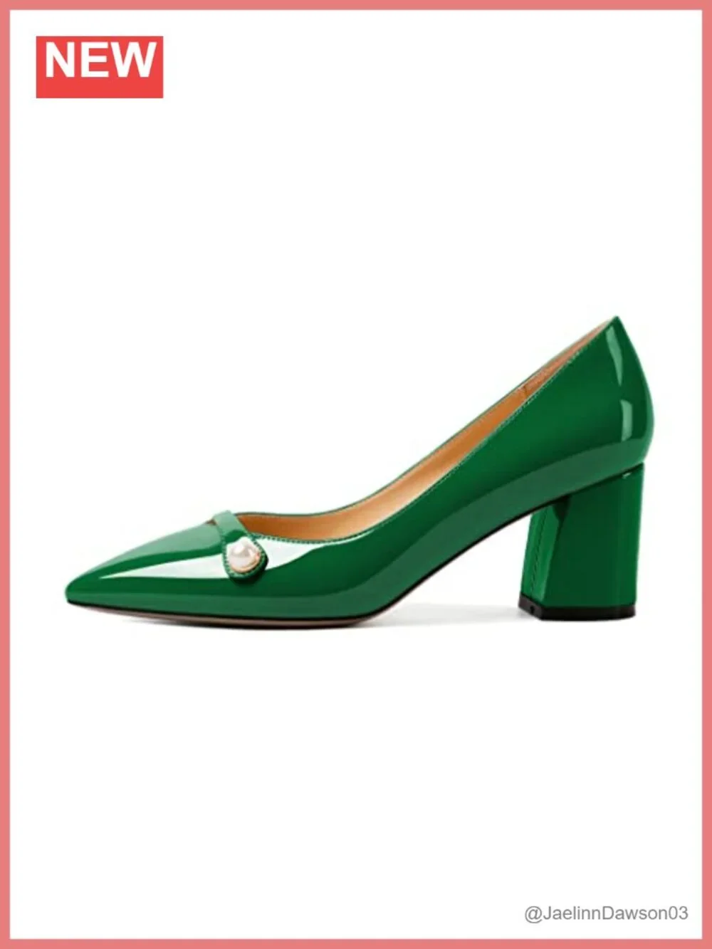 Women's Chunky Block Heel Pumps Pointed Toe Slip On Mid Heels Work Dress